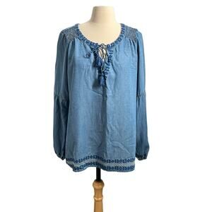 Southern Tide Relaxed Fit Denim Color Chambray Boho Peasant Top Size Medium
